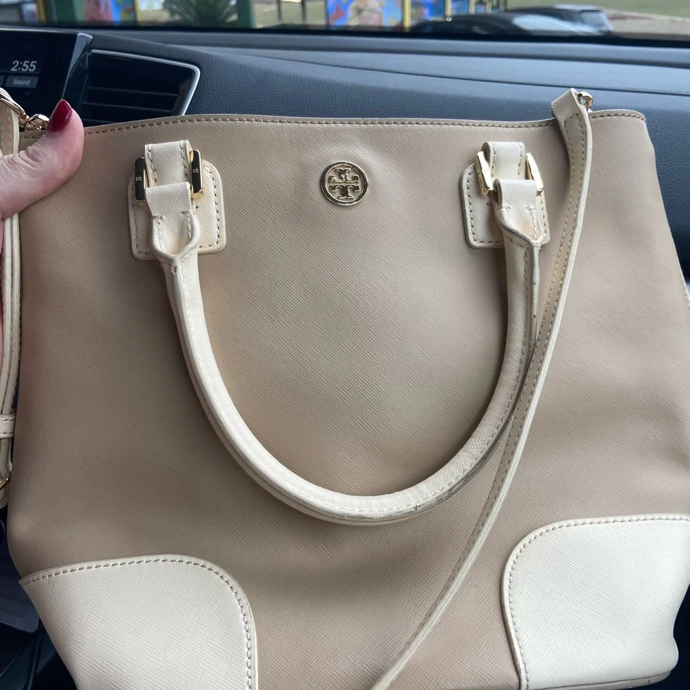 Tory Burch Taupe and Cream Tote Bag